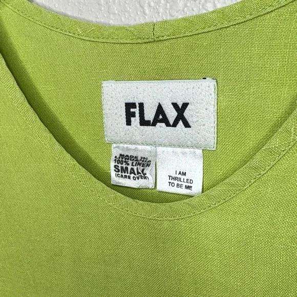 FLAX Women’s Lime Green Short Sleeve Linen Tee with side slits -‎ small - Picture 2 of 8